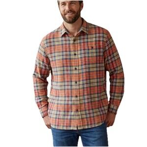 LL Bean Orange Scotch Plaid Flannel Slightly Fitted Cotton Button Down Shirt XXL